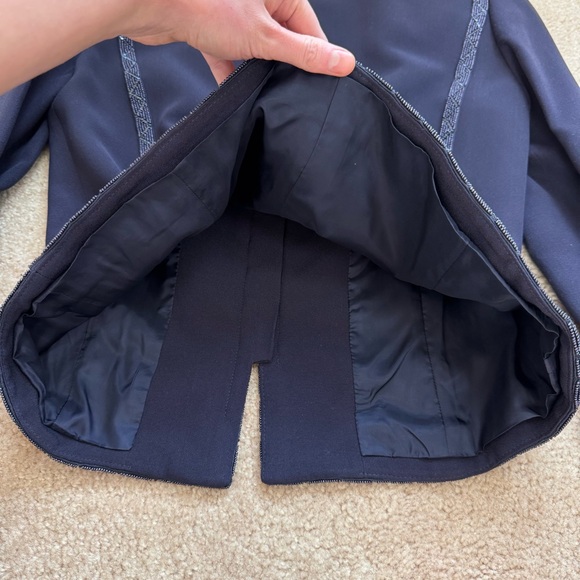 Louis Feraud 100% Silk Black Label Navy Blue Skirt Set Beaded Beads Embroidered - Picture 12 of 17